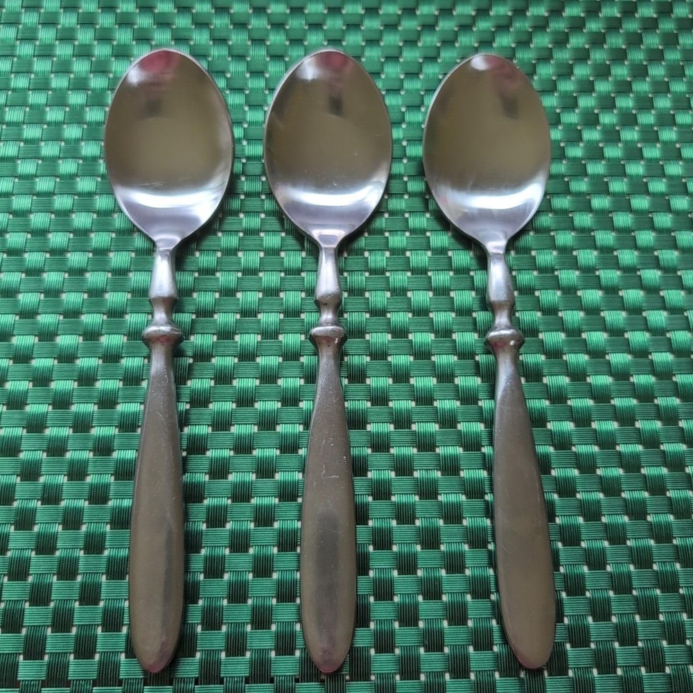Hampton Silversmiths BISTRO SATIN Soup Spoons Set Lot of 3 Stainless Place Oval